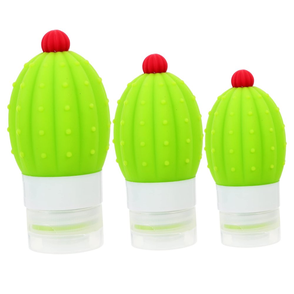 Baluue 3-Pack Cactus Silicone Travel Bottles, Leakproof, 50/70/100 ml