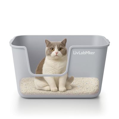 LivLab Mker Extra-Large Cat Litter Box with High Sides, Gray, 62.5 x 42.4 x 32.5 cm