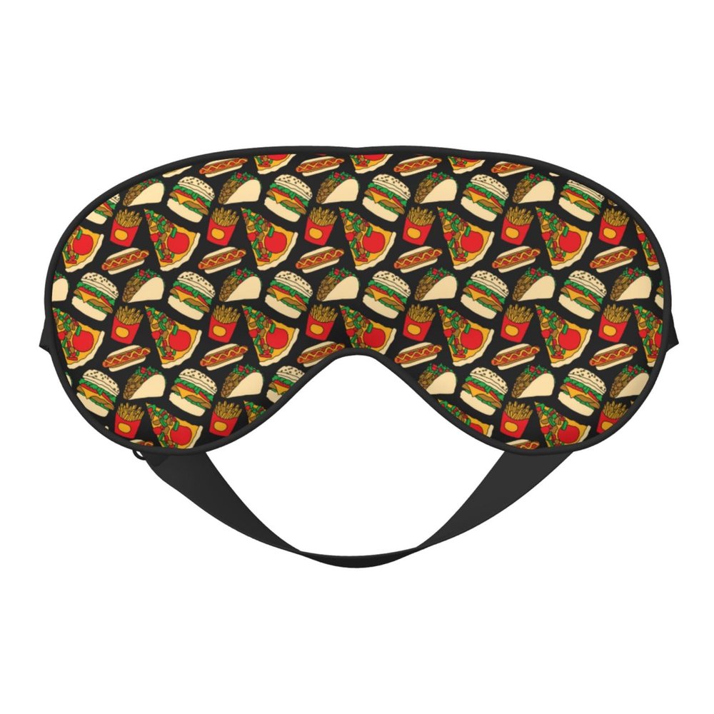 Sleep Eye Mask for Women and Men, Cute French Fries and Burger Design, Adjustable Soft Buckle, Blackout Travel Mask