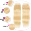 Natural Look, Easy to Wear and Style, 613 Blonde Straight Hair Bundles with Closure, Middle Part, 3/4 Bundles with Lace Front, 25.4, 10, 1.6 cm, Brazilian Remy Human Hair Extensions, Perfect for Casual view 2