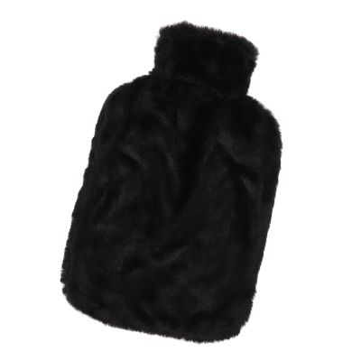 Nurnesy Hot Water Bottle with Plush Cover, 2 L Hot and Cold Compress Bag, Hand and Foot Warmer, Ideal for Menstrual Cramps, Neck and Shoulder Pain (Black)