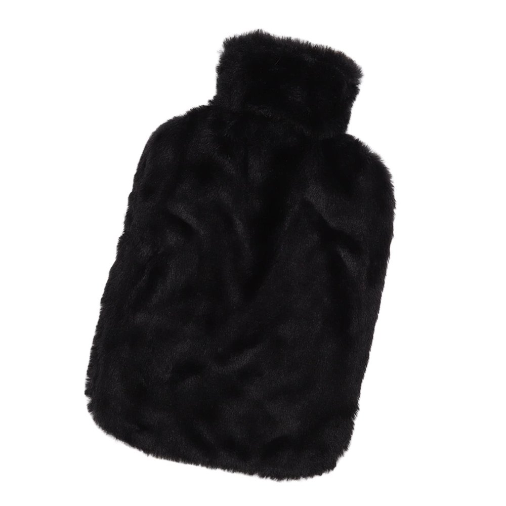 Nurnesy Hot Water Bottle with Plush Cover, 2 L Hot and Cold Compress Bag, Hand and Foot Warmer, Ideal for Menstrual Cramps, Neck and Shoulder Pain (Black)