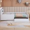 Upholstered Kids' Bed with Night Light and USB Port, Storage Drawers, Faux Leather, 90 x 200 cm, White view 4