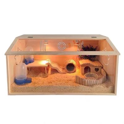 Pet Cage with Feeding Box, Habitat and Play Area, Top-Opening Hamster Cage, 60 x 40 x 40 cm