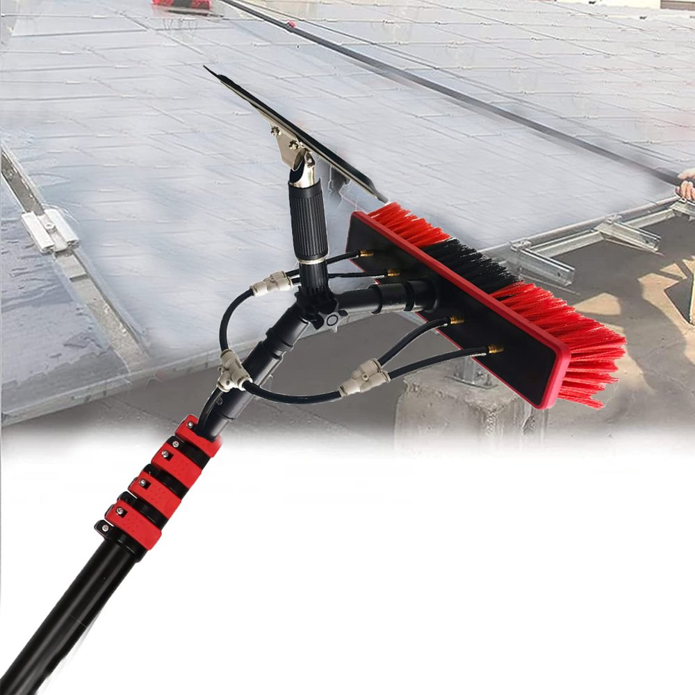 Solar Panel Cleaning Set, 3.6 m to 10.8 m, Telescopic Extension Pole with Squeegee and Water Brush for Window and Roof Cleaning