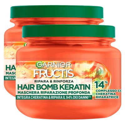 Garnier Fructis Hair Bomb Keratin Mask for Deep Repair of Damaged Hair, 2 x 320 ml
