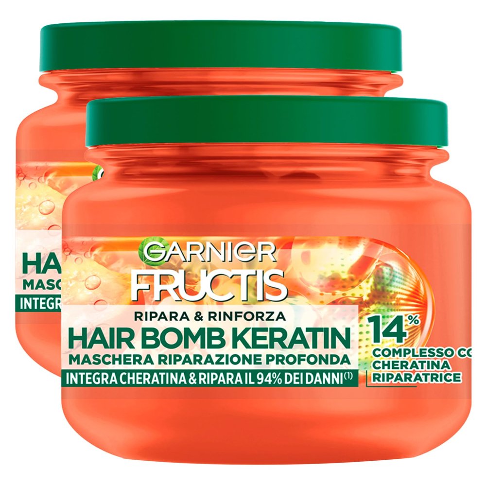 Garnier Fructis Hair Bomb Keratin Mask for Deep Repair of Damaged Hair, 2 x 320 ml