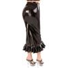 GAYLOP Black Sexy Long Latex Skirt with Irregular Ruffles, No Zipper, Calf-Length Rubber Pants—White, M view 2