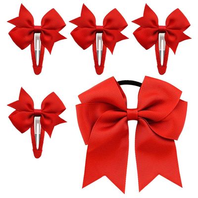 4 Red Butterfly Hair Clips and 1 Red Butterfly Hair Tie for Girls
