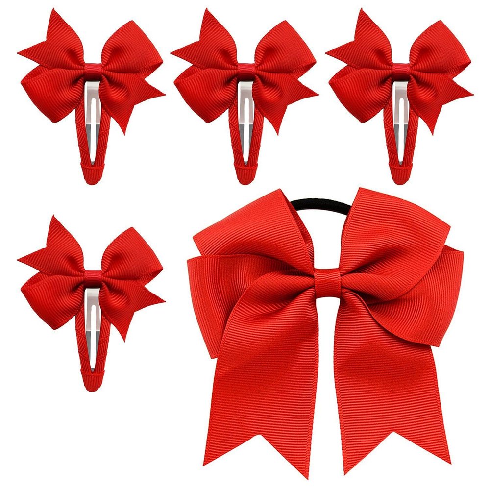 4 Red Butterfly Hair Clips and 1 Red Butterfly Hair Tie for Girls