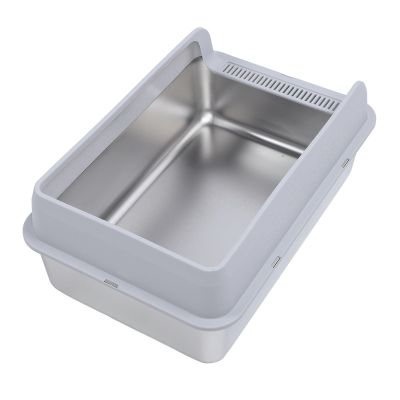 ZJchao Stainless Steel Cat Litter Box with High Sides and Scoop, Small
