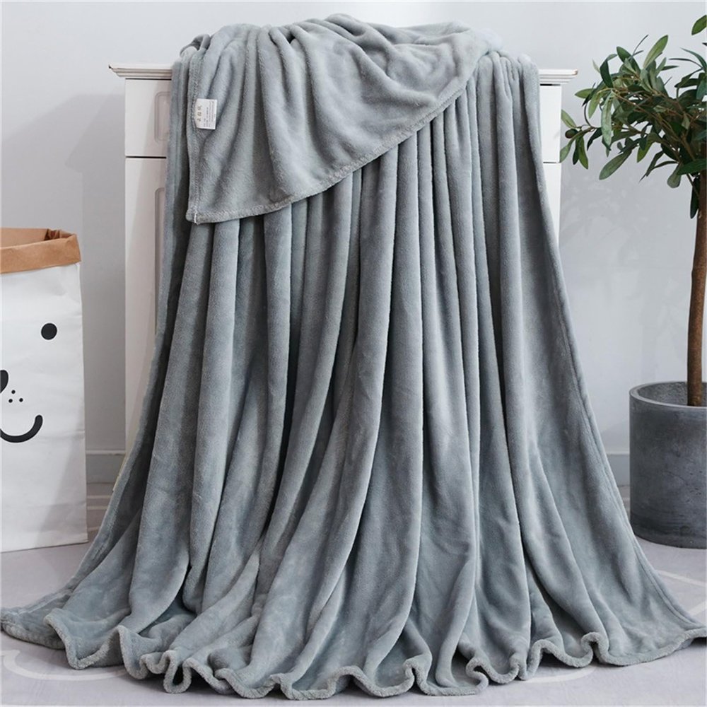 DOTBUY-SHOP Flannel Coral Fleece Blanket, Plush Boho Throw, Washable Cozy Blanket, 70 x 100 cm, Silver
