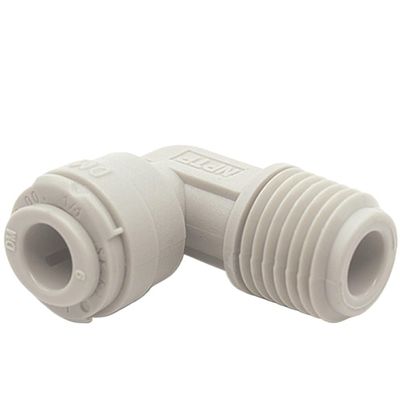 Male Elbow Push-In Quick Fitting Connector for 1/4 in, 3/8 in, and 1/2 in Tubing, POM, IDGTTLDF (6.35 mm–1/4 BSPM)