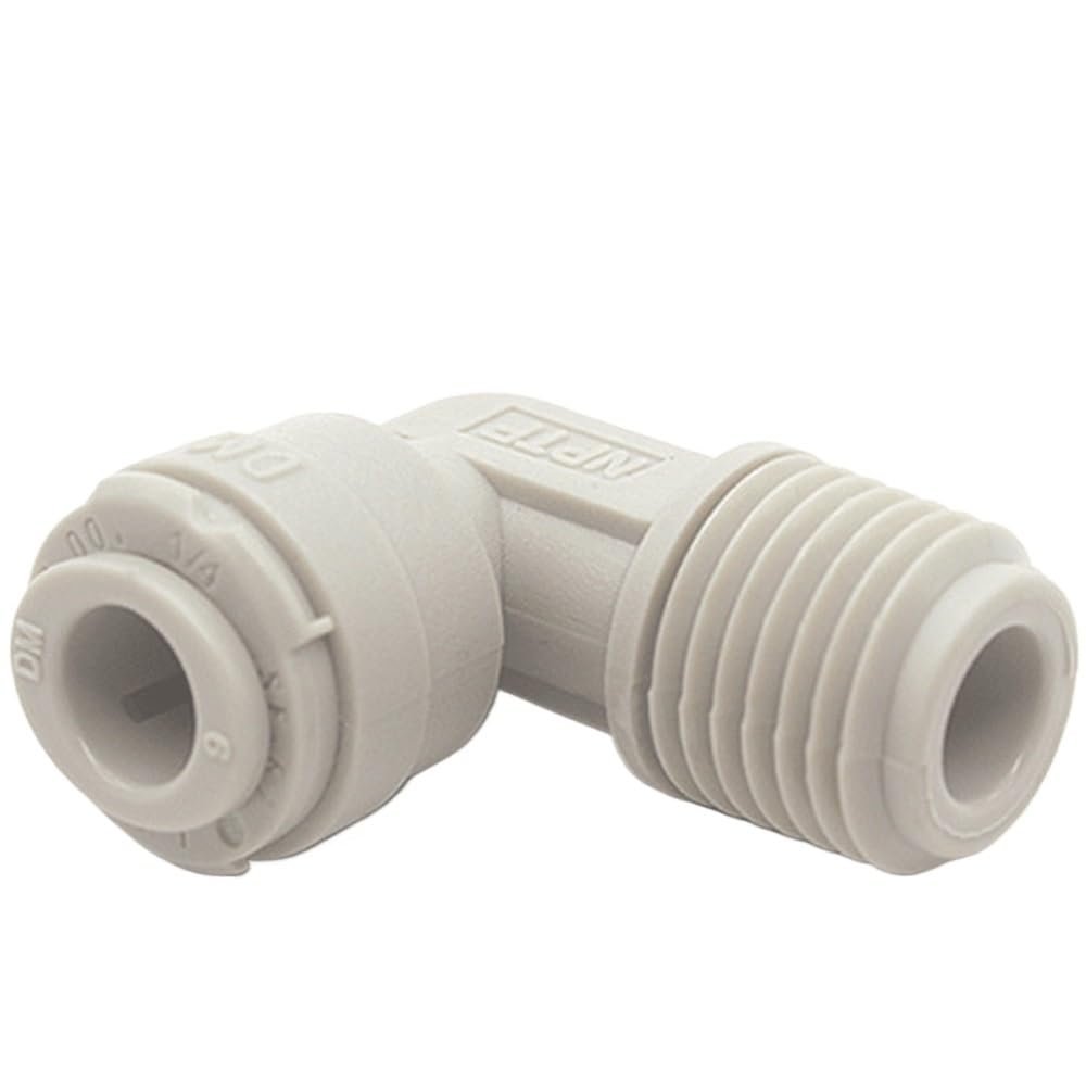 Male Elbow Push-In Quick Fitting Connector for 1/4 in, 3/8 in, and 1/2 in Tubing, POM, IDGTTLDF (6.35 mm–1/4 BSPM)