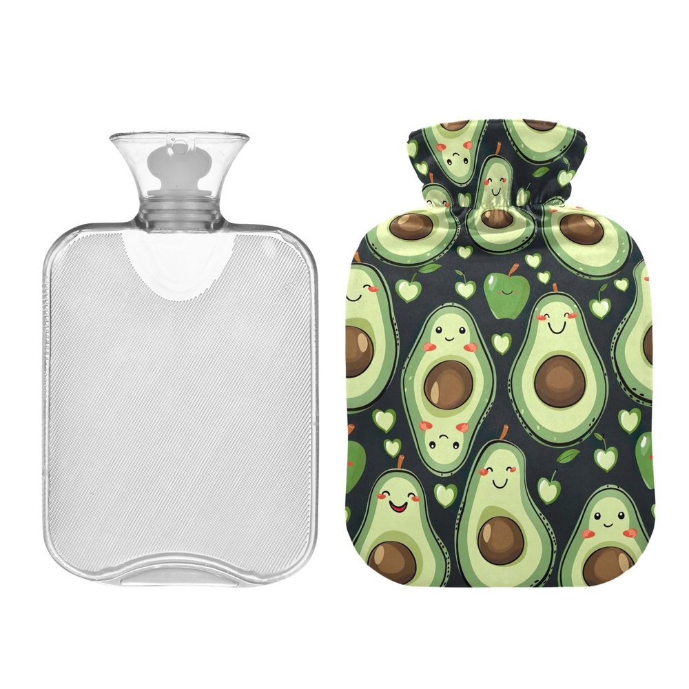 Avocados with Hearts Classic Hot Water Bottle with Cover, 2 L, Reusable Heat Pack for Neck, Shoulders and Legs