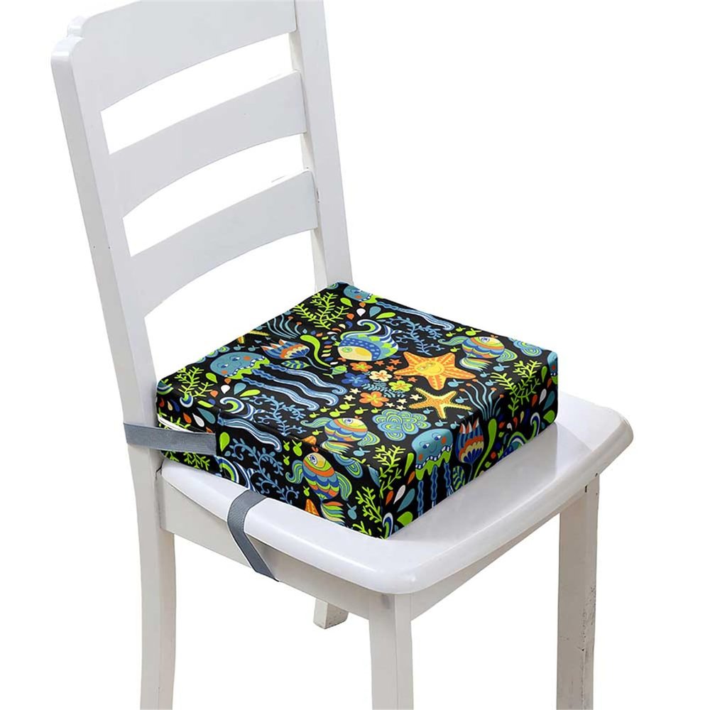 Surwin Non-Slip Booster Seat Cushion for Kids with Safety Buckles, Removable and Washable, Jellyfish, 40 x 40 x 10 cm