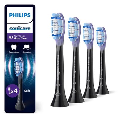 Philips Sonicare G3 Premium Gum Care Original Replacement Brush Heads, Black, 4-Pack, HX9054/88