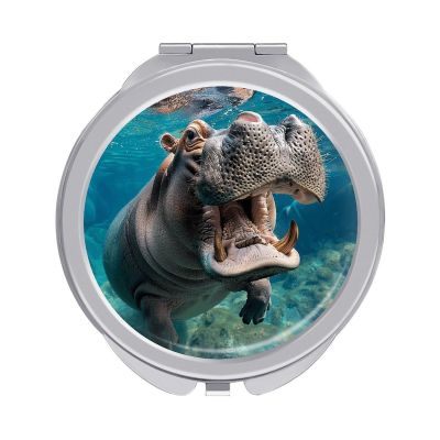 QWJKM Hippo Underwater Makeup Mirror, 1X/2X Magnifying Compact Travel Mirror, 6.1 cm
