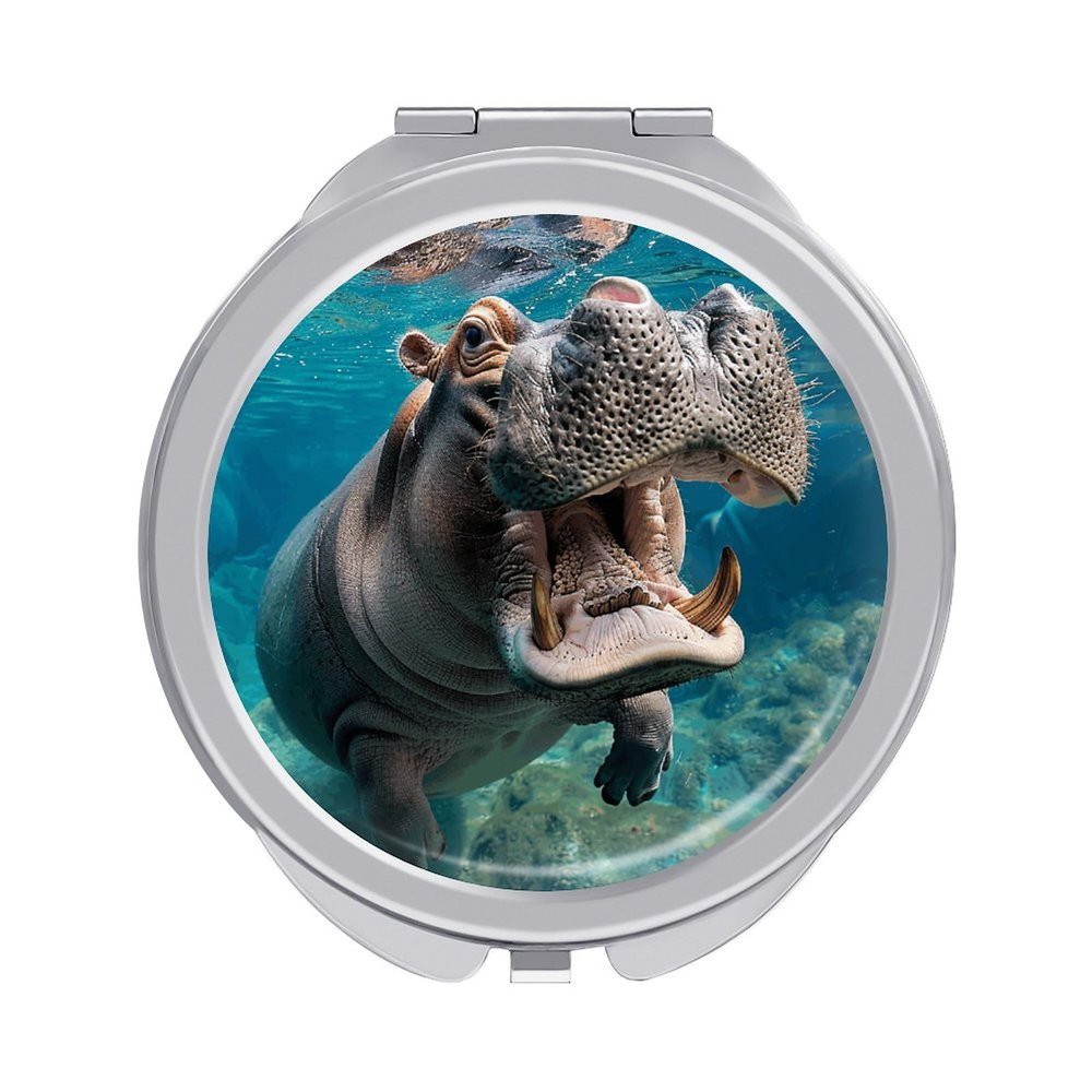 QWJKM Hippo Underwater Makeup Mirror, 1X/2X Magnifying Compact Travel Mirror, 6.1 cm