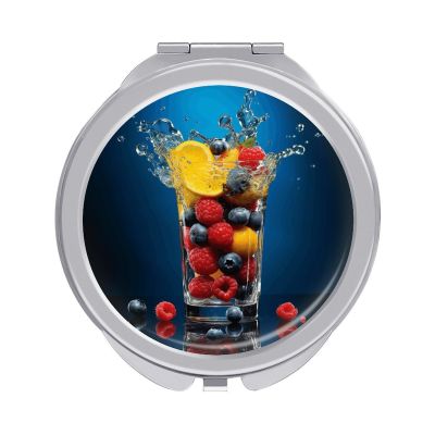 QWJKM Berries and Drinks Compact Foldable Makeup Mirror, 1X/2X Magnification, 6.1 cm