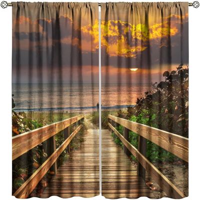 3D Kids' Room Blackout Curtain, Sunset Landscape, 220 x 215 cm
