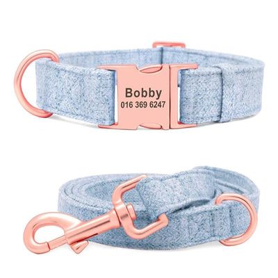 Custom Tweed Dog Collar with Personalized Engraved Name Tag