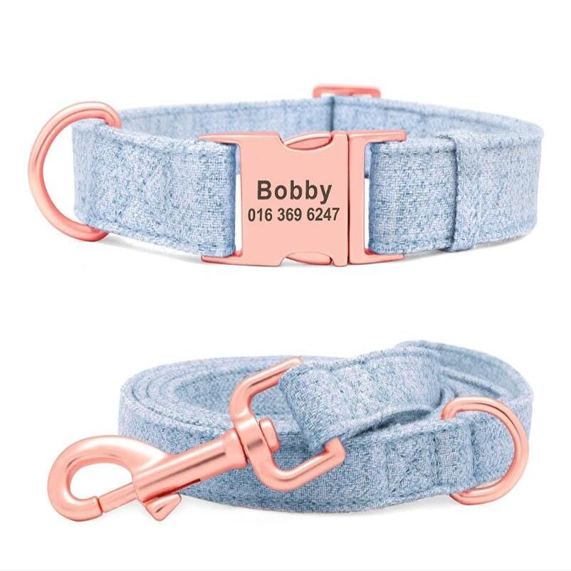 Custom Tweed Dog Collar with Personalized Engraved Name Tag