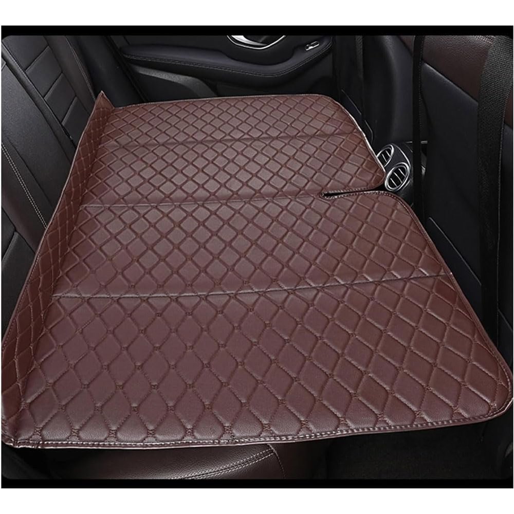 MANQII Non-Inflatable Car Mattress for VW Touareg III (CR) 2018–2023, PU Leather Rear-Seat Travel Bed, E/Coffee