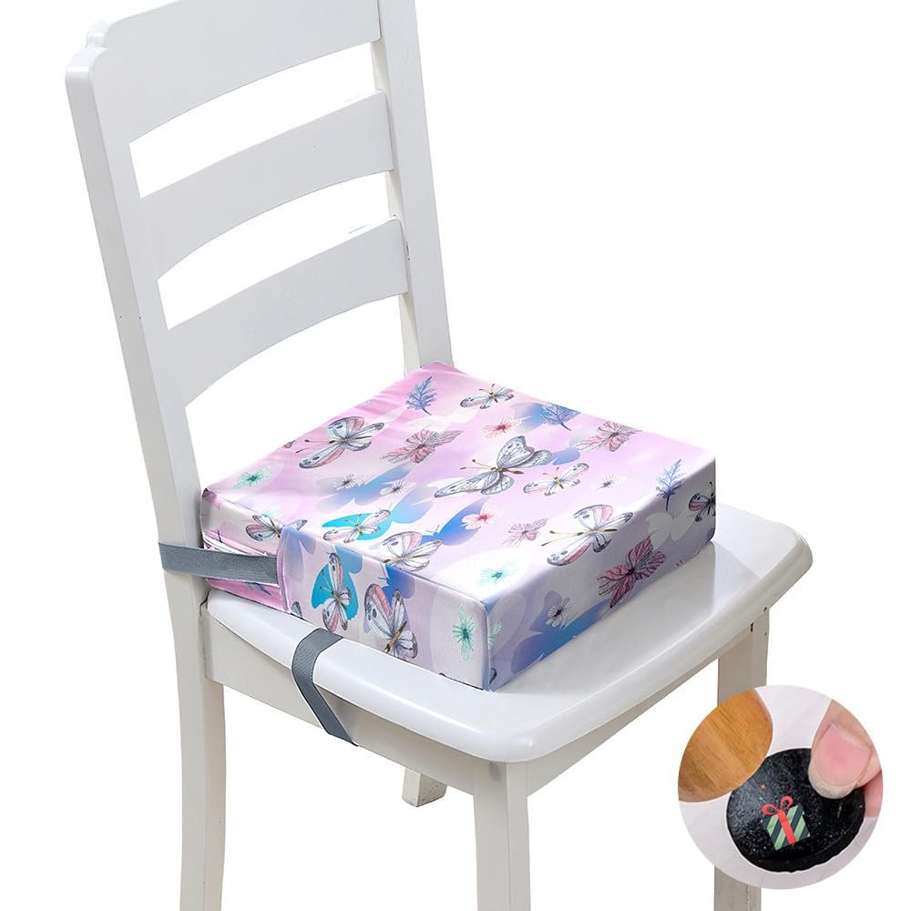 Surwin Non-Slip Booster Seat for Children, 3D Butterfly Cushion, Washable, Detachable, Pink/Purple, 40 x 40 x 10 cm