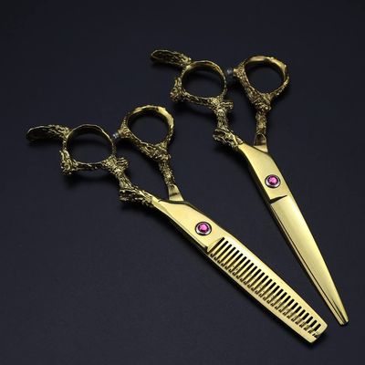 MOKLYF 6-Inch Hair Cutting Scissors, Professional JP 440C Steel, Gold Dragon Cut, Hair and Thinning Scissors Set