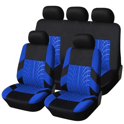 WENYOG Car Seat Covers, Complete Set, Split Front Seats and Rear Bench, Universal Fabric, Airbag-Compatible (AE-1701-9PCS-BL)
