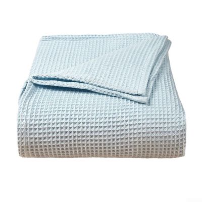 Honeycomb Mesh Waffle Pineapple Blanket, Pure Cotton, for Babies, 110 x 70 cm (Light Blue)