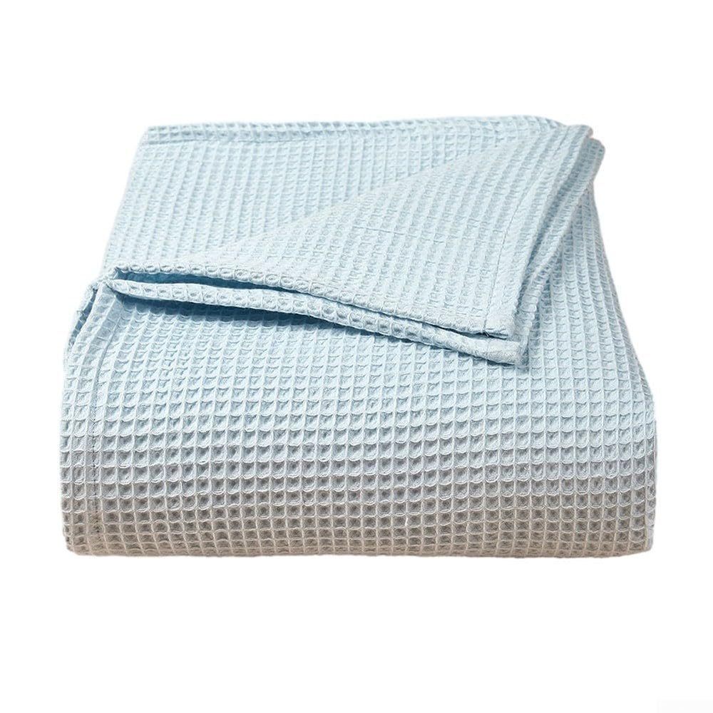 Honeycomb Mesh Waffle Pineapple Blanket, Pure Cotton, for Babies, 110 x 70 cm (Light Blue)