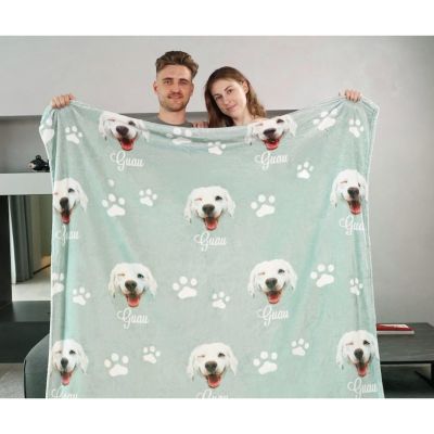 Zhongzhi Personalized Dog Photo Blanket with Name, 130 x 150 cm