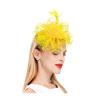 YUEZHAN Women's Yellow Fascinator Headband with Mesh Flower, Faux Pearls and Feather view 1
