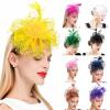 YUEZHAN Women's Yellow Fascinator Headband with Mesh Flower, Faux Pearls and Feather view 3