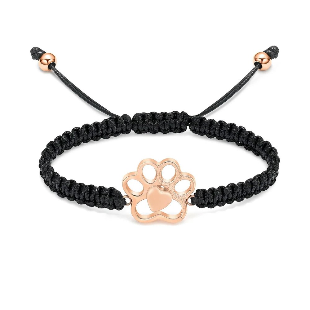 MYPOWER Paw Ash Memorial Bracelet, Braided Rope, Adjustable, Rose Gold