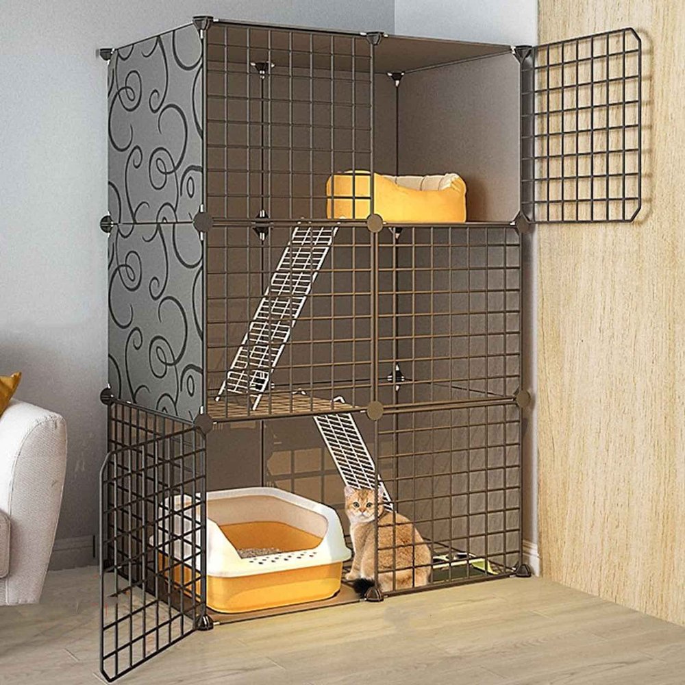 OLSKFUH Indoor Cat Cage, Large (L), Metal, Black, 109 cm High