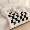 Large Plaid Square Pet Blanket, Cream, Washable and Fluffy view 1