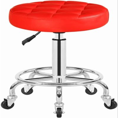 JAVYPPT Rolling Swivel Stool, Round Hydraulic Height-Adjustable Salon Stool, 360° Rotating, Red
