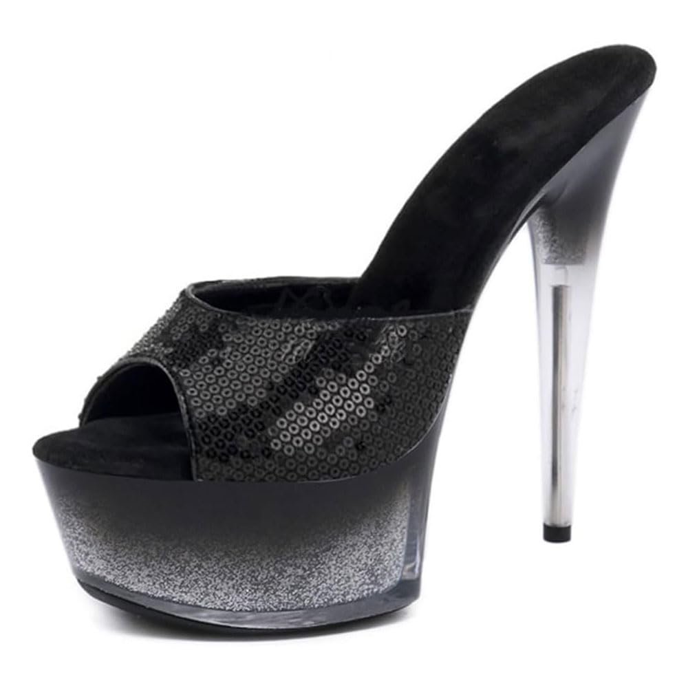 SPONYBORTY Black Women's High Heels, Platform Sandals with Color Gradient, Open Toe, Black, EU 40