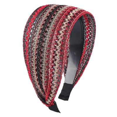 YUEZHAN Women's Red Retro Patchwork Anti-Slip Mesh Headband