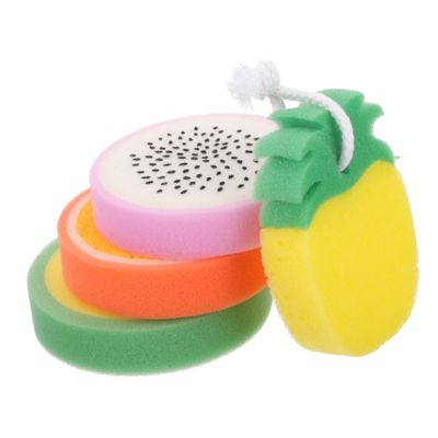 PAMINGONO 4-Pack Fruit-Shaped Bath Sponges, Soft Body Scrubbers for Shower Use