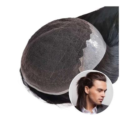 Men’s Long Human Hair Toupee, 20.3 x 25.4 cm