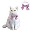 Pet Collar, Velvet Bow, Adjustable, Heart-Shaped Faux Gemstone Bell, Purple, 2-Pack view 1