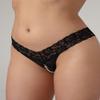 Pia Beaded Open-Crotch Thong - Black view 1