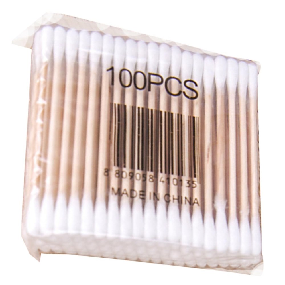 100 Wooden Cotton Swabs for Cleaning, Double-Sided
