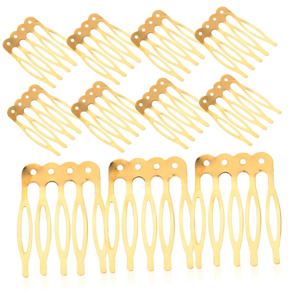 DIY Gold-Colored Metal Hair Combs, 50 Pieces, Five-Prong