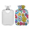 2-Liter Hot Water Bottle with Velvet Cover, Cute Cartoon Flowers view 1