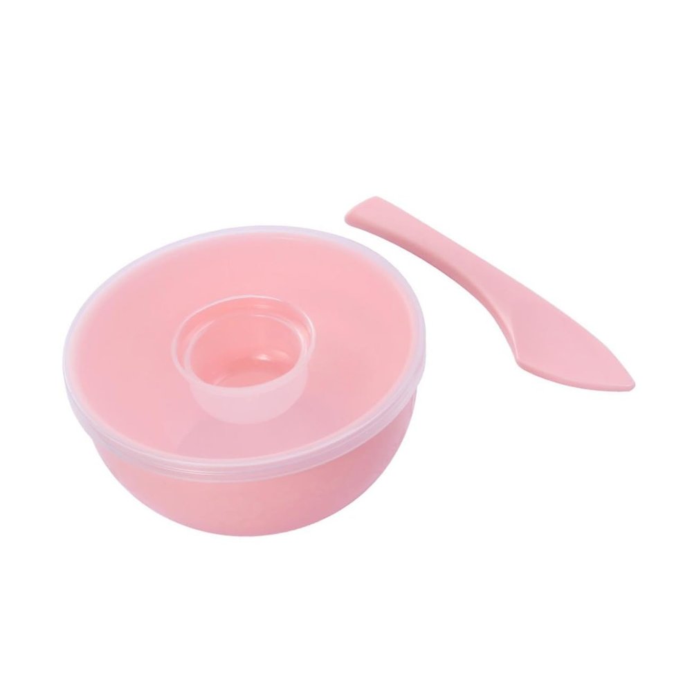 Baluue Pink 3-in-1 Plastic Mask Mixing Tool Set with Bowl, Stick, and Lid